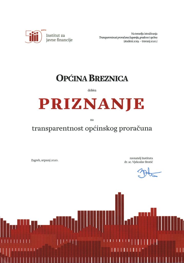 Priznanje za trasparentnost proračuna 2020.